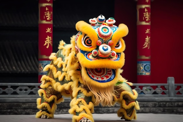 Draak- of leeuwendansshow barongsai ter viering van het Chinese nieuwe maanjaarfestival Aziatische traditioneel