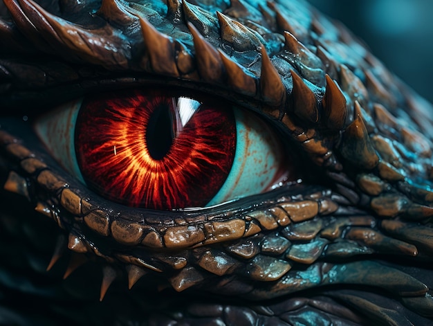 Foto draak oog bruine oog van een houten draak bruine ogen mythologische wezens concept dierlijke oog fantastisch monster oude reptiel donkere tonen 3d illustratie symbool van het jaar 2024