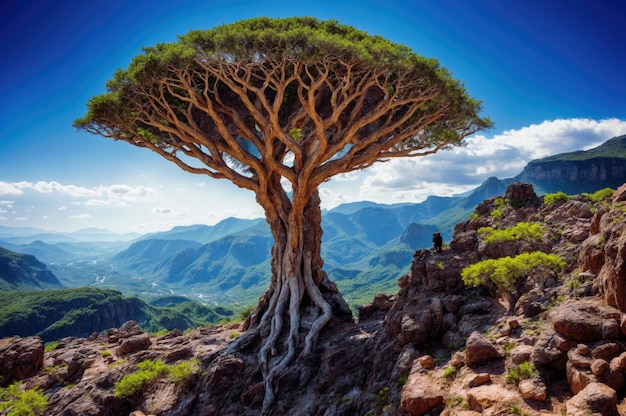 Dracaena cinnabari in de vallei van Socotra in Jemen