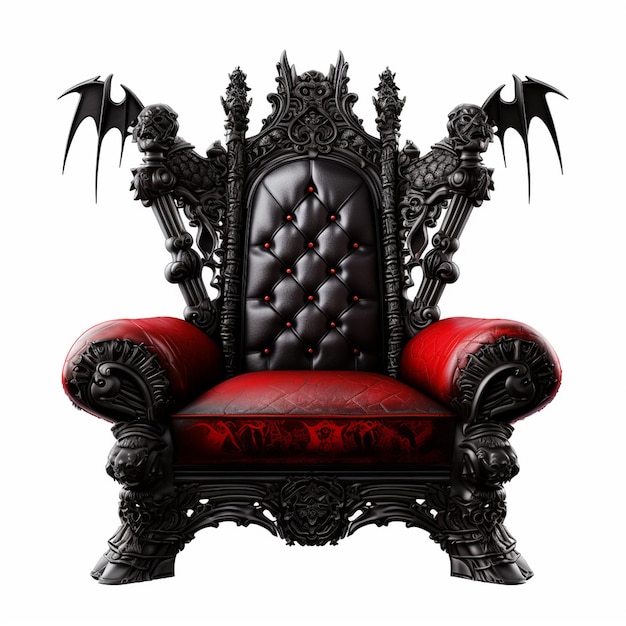 DRACULA THRONE CHAIR BLACK FRAME UPHOLSTERED IN BLOOD RED FAUX LEATHER