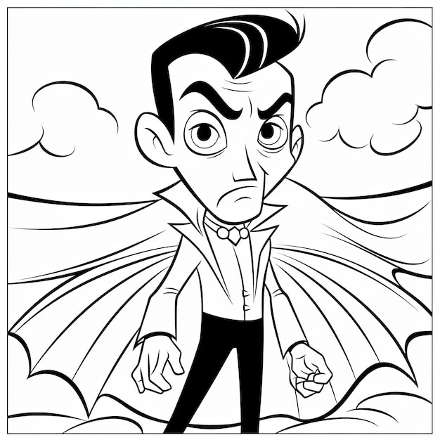Dracula vampire simple children coloring page Halloween cute white background book isolated bold