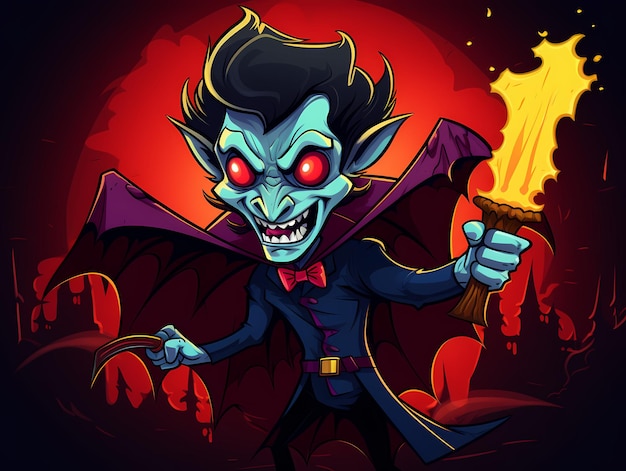 Foto dracula con bat vector illustrazione colorata di cartoni animati