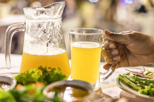 Draft beer was poured into a jug