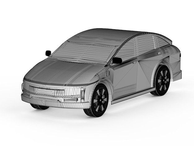 Draft of ev car or electric vehicle on white background