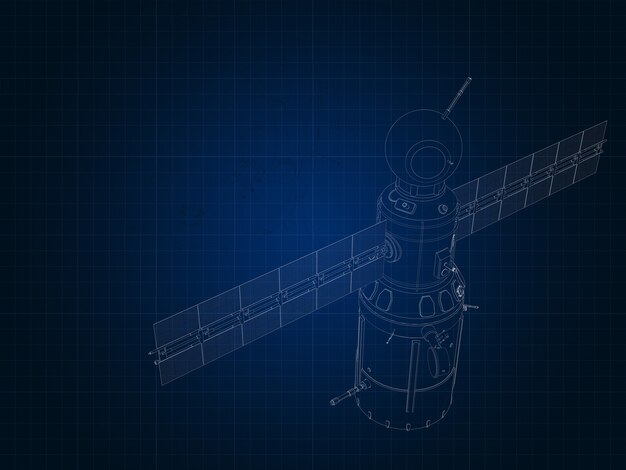 Рисование силуэта космического корабля и его частей на синей миллиметровой бумаге