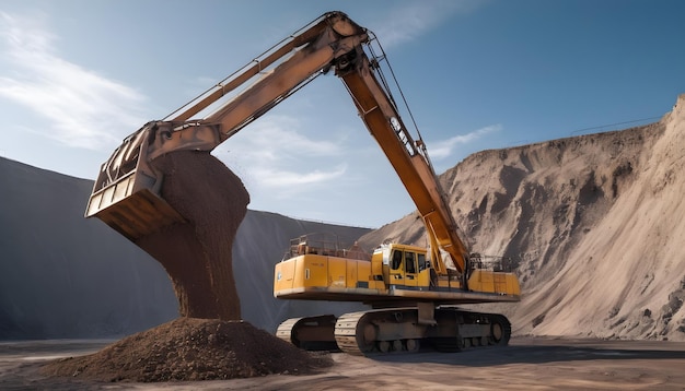 Photo a dragline excavator extracting minerals from a deep pit at a mining operation