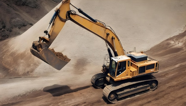 a dragline excavator extracting minerals from a deep pit at a mining operation