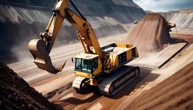Photo a dragline excavator extracting minerals from a deep pit at a mining operation