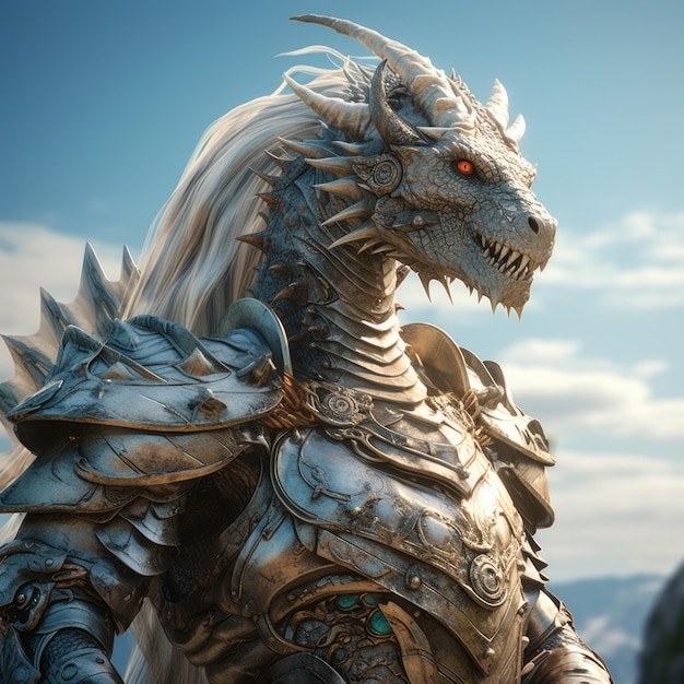 a dragon armor with a long mane