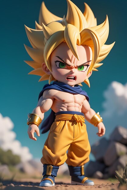 Dragon ball super saiyan yellow hair boy japanese cartoon anime character hand made toy model