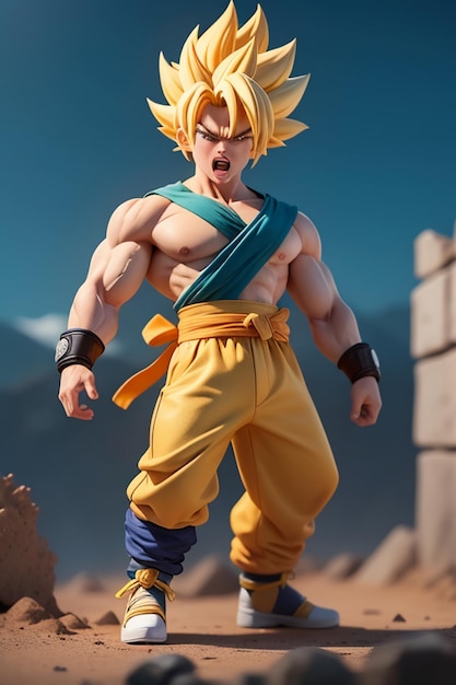 Male Anime Character Goku Super Saiyan 4 in the center, Stable Diffusion