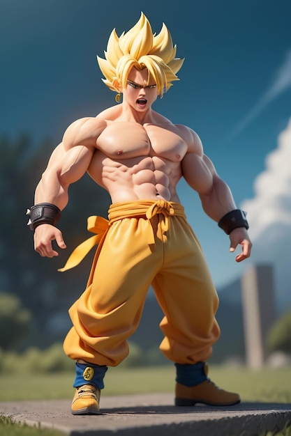 Dragon ball super saiyan yellow hair boy japanese cartoon anime character hand made toy model