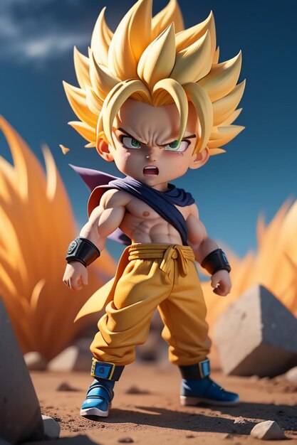 Dragon ball super saiyan yellow hair boy japanese cartoon anime character hand made toy model