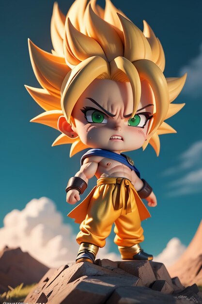 Dragon ball super saiyan yellow hair boy japanese cartoon anime character hand made toy model