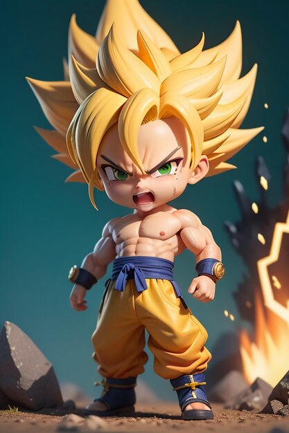 Dragon ball super saiyan yellow hair boy japanese cartoon anime character hand made toy model