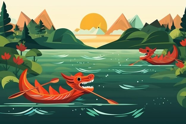 Dragon boat background in paper style