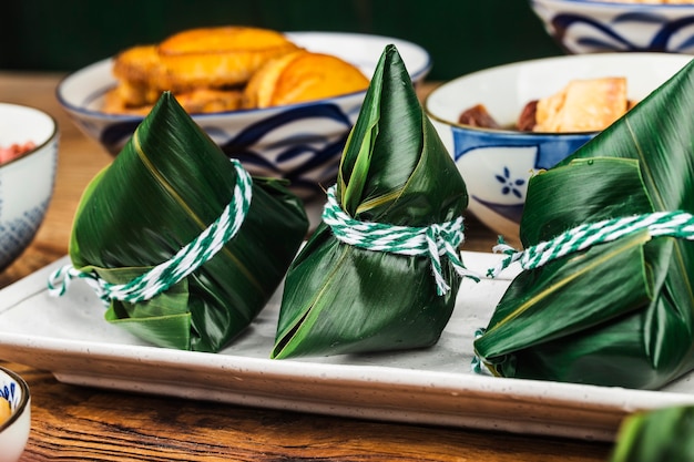 사진 드래곤 보트 축제 중국 쌀 만두 고기 zongzi