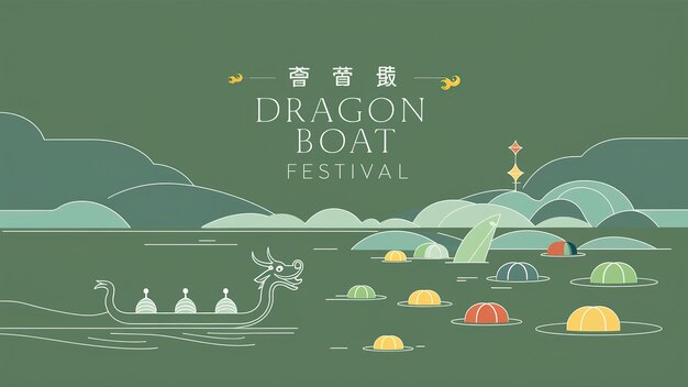 Dragon Boat Festival design with dragon boat and rice dumplings Generative ai