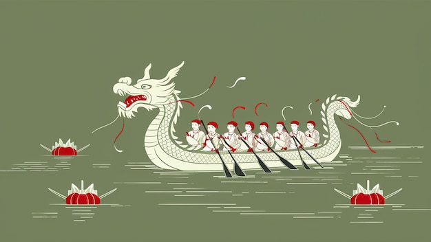 Dragon Boat Festival design with dragon boat and rice dumplings Generative ai