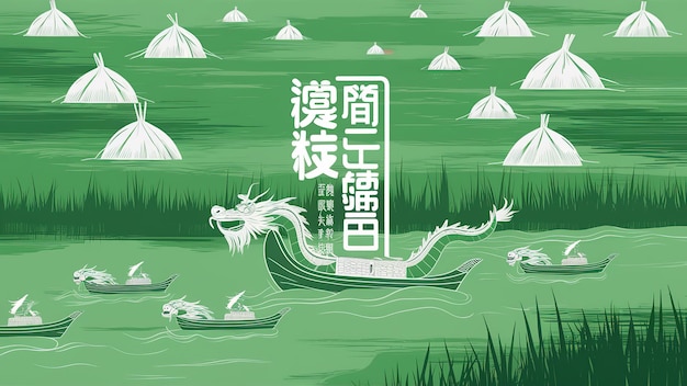 Дизайн фестиваля драконовых лодок с драконовой лодкой и рисовыми пельменами Generative ai