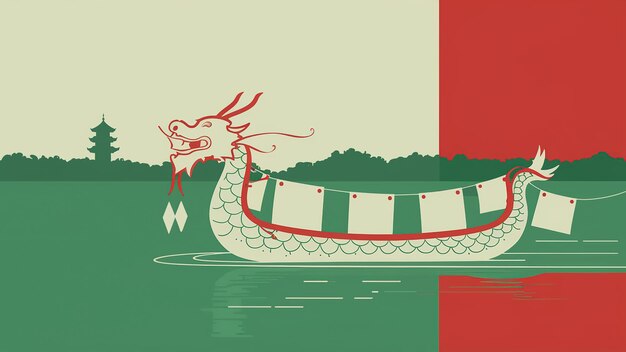 Dragon Boat Festival ontwerp met drakenboot en rijst dumplings Generative ai