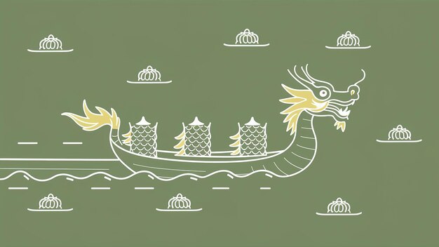 Foto dragon boat festival ontwerp met drakenboot en rijst dumplings generative ai