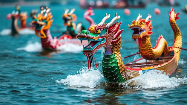 Foto dragon boat festival barche vibranti competizione animata generative ai