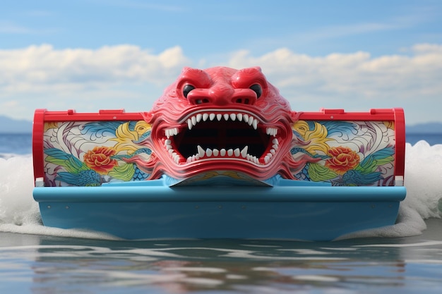 Foto dragon boat front view en oceaan golven achtergrond