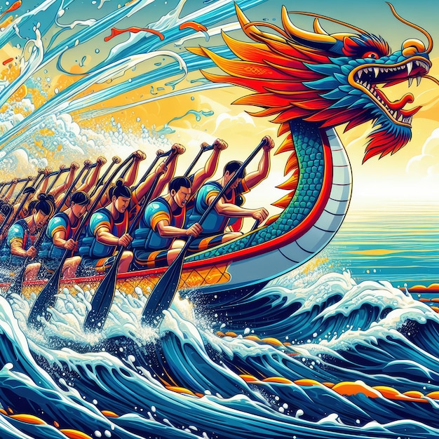 Photo dragon boat illustration for dragon boat festival