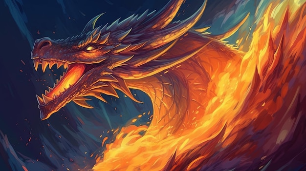 Дракон, дышащий огнем Фантастическая концепция Иллюстрационная живопись Генеративный ИИ