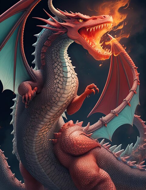 Dragon breathing fire with vivid colors