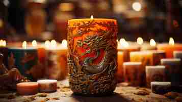 Photo dragon candle surrounded by candles