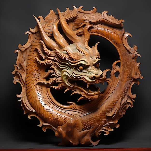 Photo dragon carved from wood