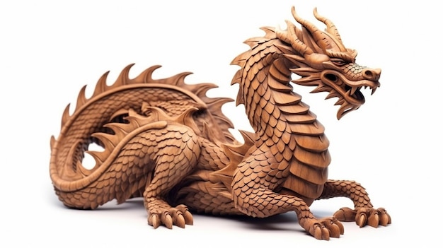 Premium AI Image  A dragon carved out of wood The symbol of 2024