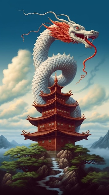 A dragon on a chinese pagoda