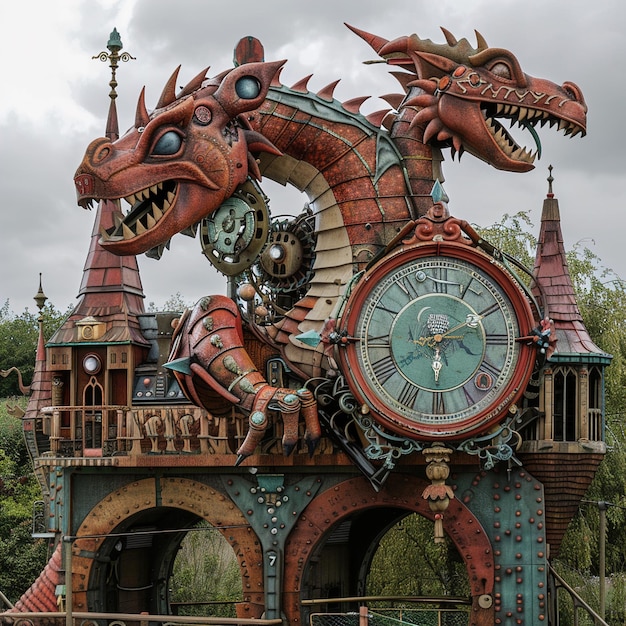 Photo a dragon clock with the word  gourmet  on the front