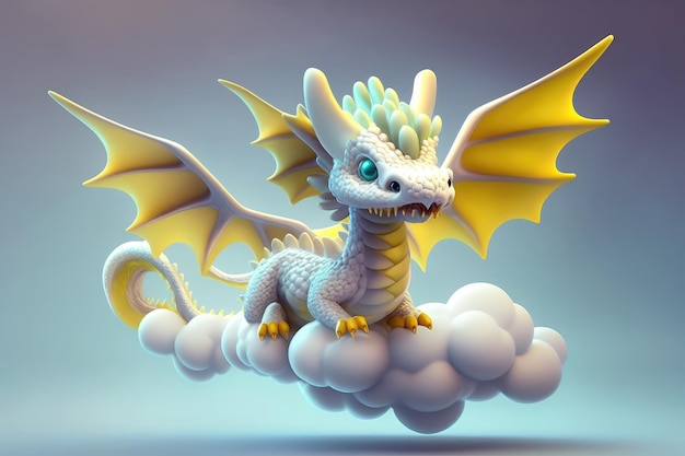 A dragon on a cloud with a blue eye.