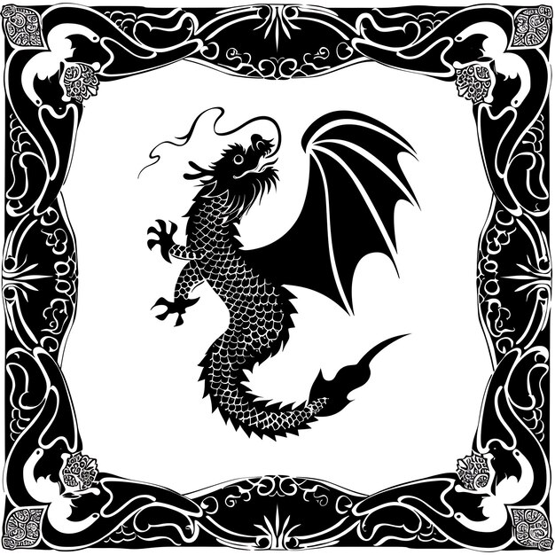 Dragon CNC Cut Art With Wings and Scales for Decorations in the Tshirt Tattoo Print Art Design Ink