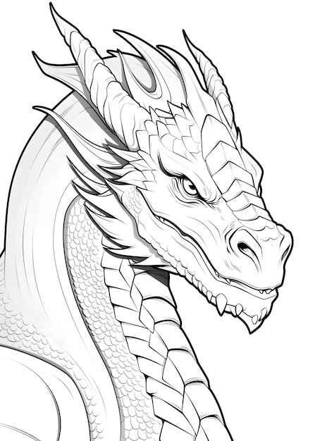 Photo dragon coloring page dragon line art coloring page dragon outline drawing for coloring page animal coloring page dragon coloring book ai generative