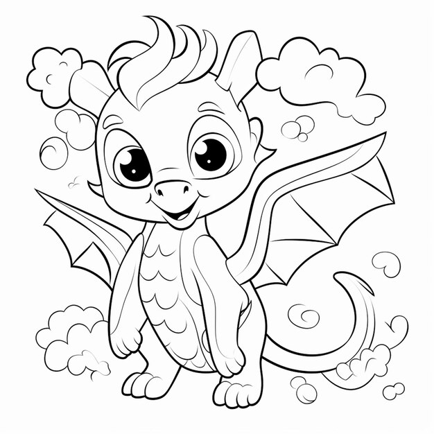 Photo dragon coloring page with clear lines providing a detailed painting experience