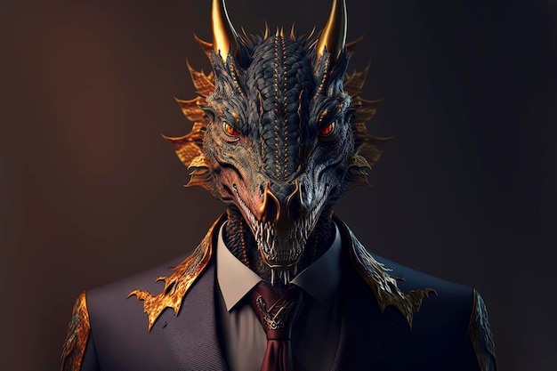 Dragon dressed in a formal business suit anthropomorphic businessman Generative AI