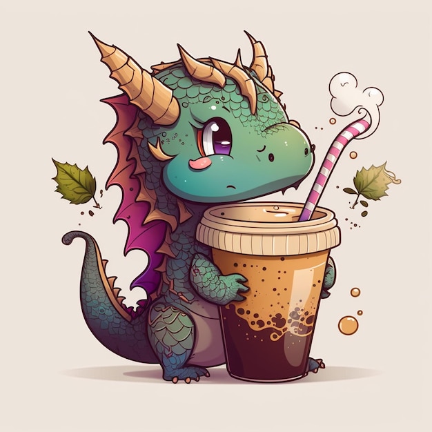 Dragon drinking coffee vector illustration