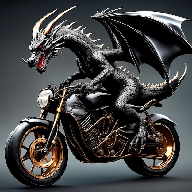 dragon driving black motor bike color dragon in leather dress pure perfection divine presence