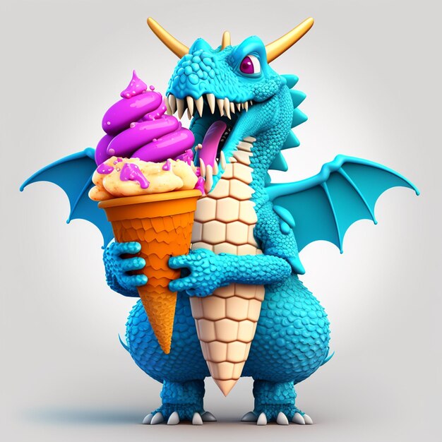 Foto illustrazione vettoriale del drago che mangia il gelato