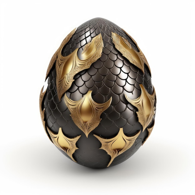 Dragon Egg Isolated Black and Gold Scaled Fantasy Eggs Dinosaur Fossil Dragon Egg Generative AI Illustration