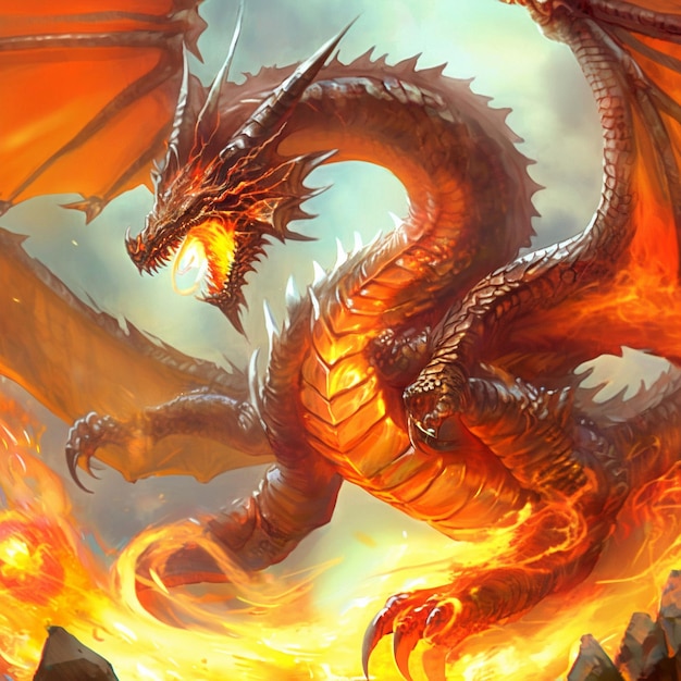 Photo a dragon engulfed in flames