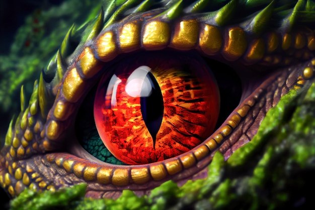 Глаз дракона крупным планом 3d иллюстрация Generative AI
