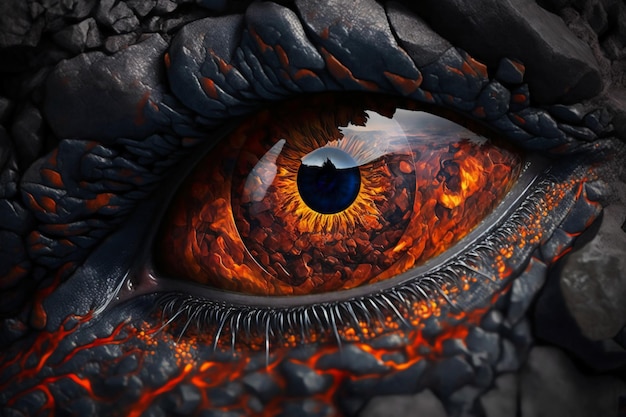 A dragon eye with lava and fire on it