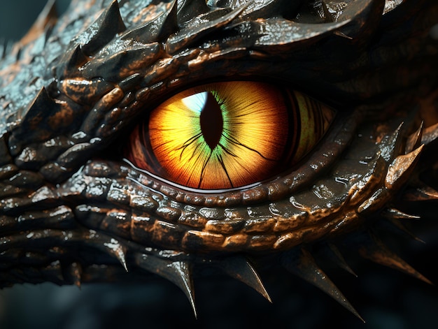 Premium AI Image  Dragon eye Multicolored eye of a colorful Fantasy Dragon  Colorful eyes Mythological creatures concept Animal eye Fantastic monster  Ancient reptile Dark tones Closeup 3D illustration