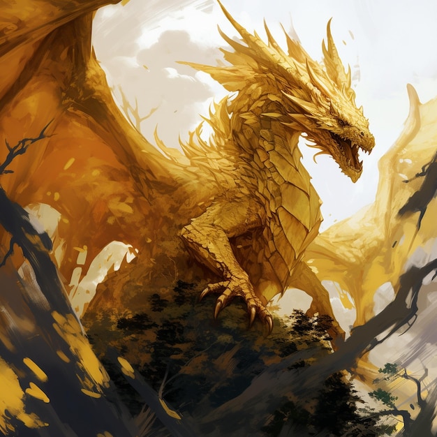 a dragon in a field of gold